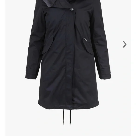 WOOLRICH Women’s Parka XS - Black Literary Rex Coat With Rabbit Fur Hood & Trim - Picture 2 of 10